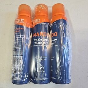3‎ pack Mando Men's Whole Body Pro Sport Deodorant 72 Hr Invisible Spray 3.6 oz